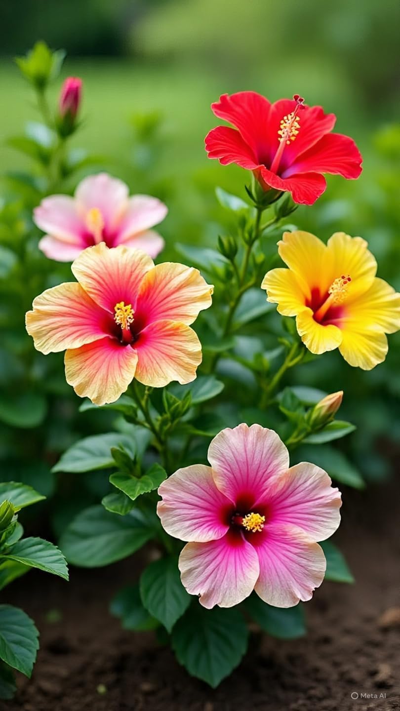 Multi Colour Hibiscus Hybrid Live Plant (GRAFTED 4-6 COLOUR)| Jaba Ornamental Flowering Plant | Exotic Blooming Plant for Home Garden