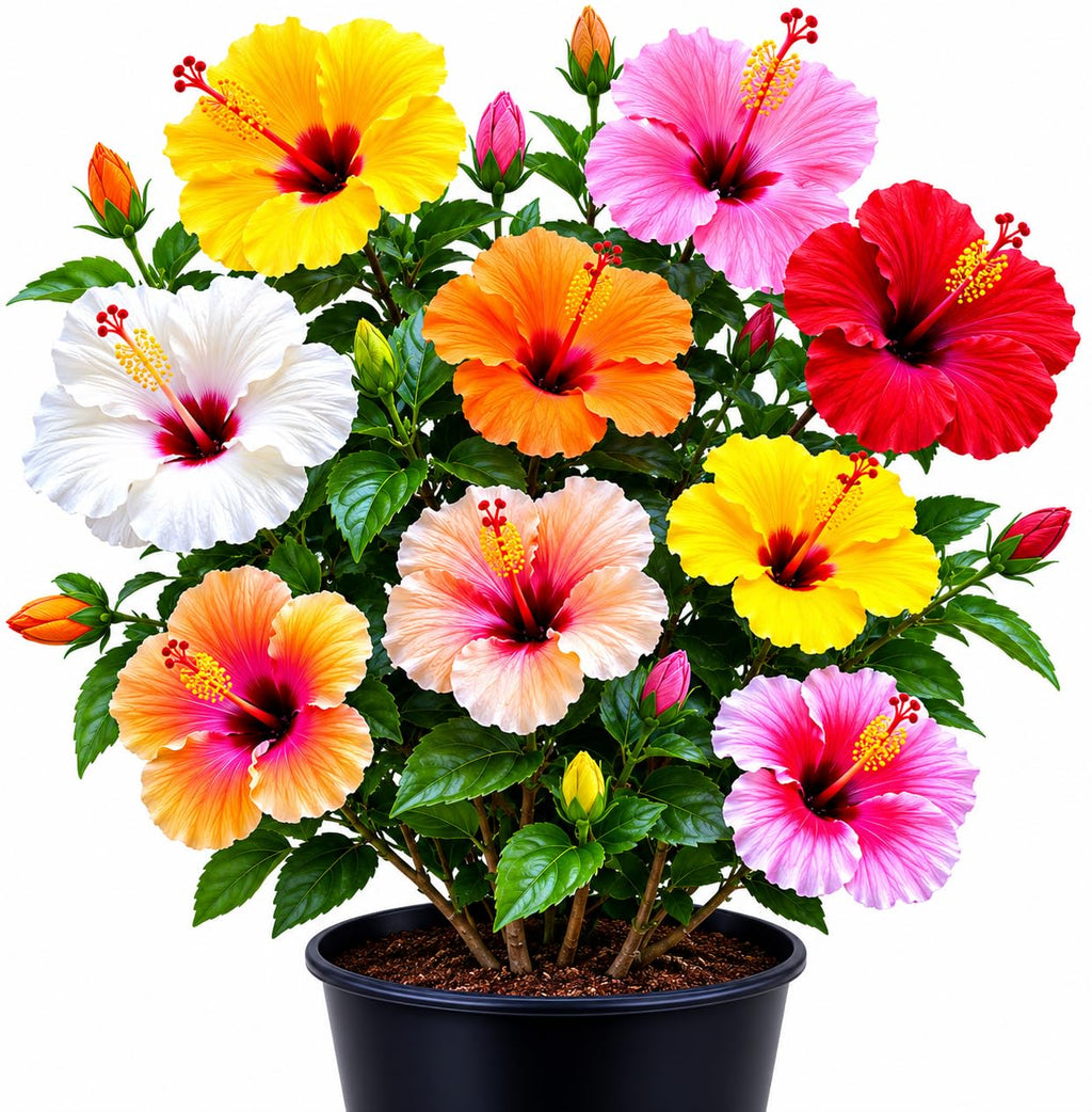 Multi Colour Hibiscus Hybrid Live Plant (GRAFTED 4-6 COLOUR)| Jaba Ornamental Flowering Plant | Exotic Blooming Plant for Home Garden